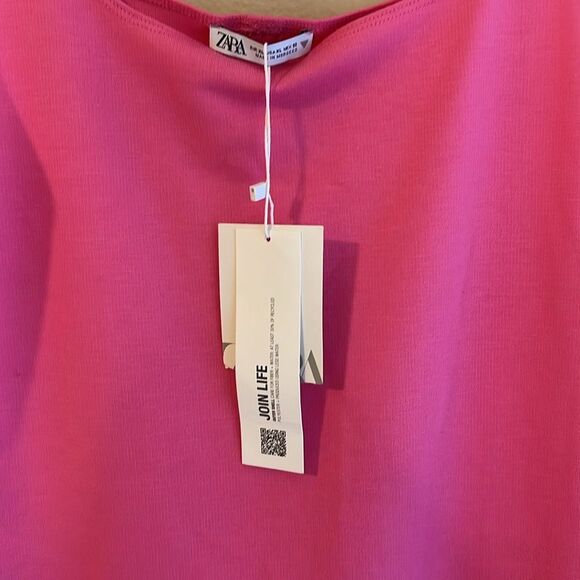NWT Zara Pink Knit Jersey Midi Scoop Neck Dress Barbiecore XL - Picture 5 of 11